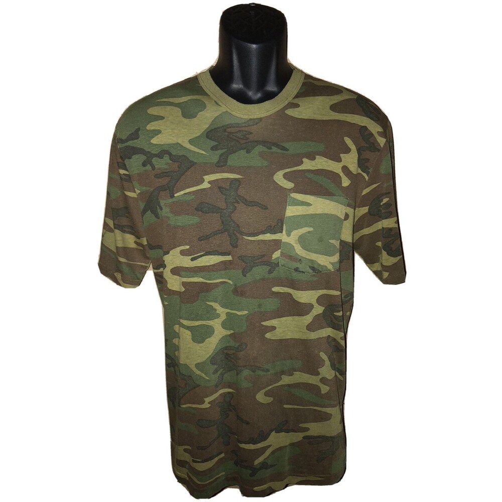 VTG 80s Camouflage Military Thin Single Stitch Short Sleeve T-Shirt RARE Large